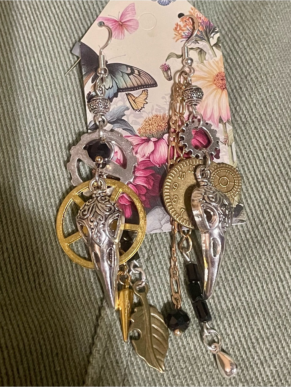 Hand Crafted Mixed Metal Steampunk Skull Earrings